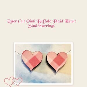 Laser Cut Pink Buffalo Plaid Heart Stud Earrings, Valentines Earrings